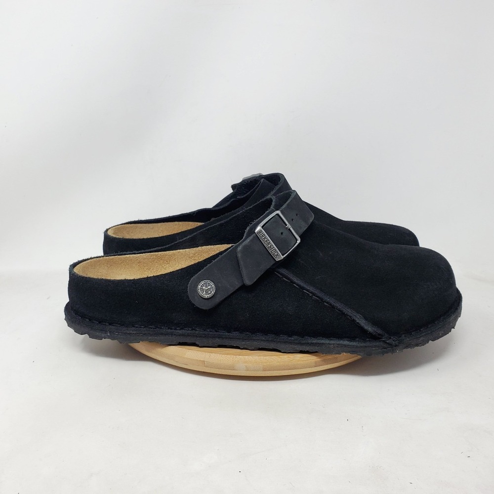 Birkenstock Lutry Premium Clog 45 Men 12 Black Suede Heel Strap Mule Buckle Shoe